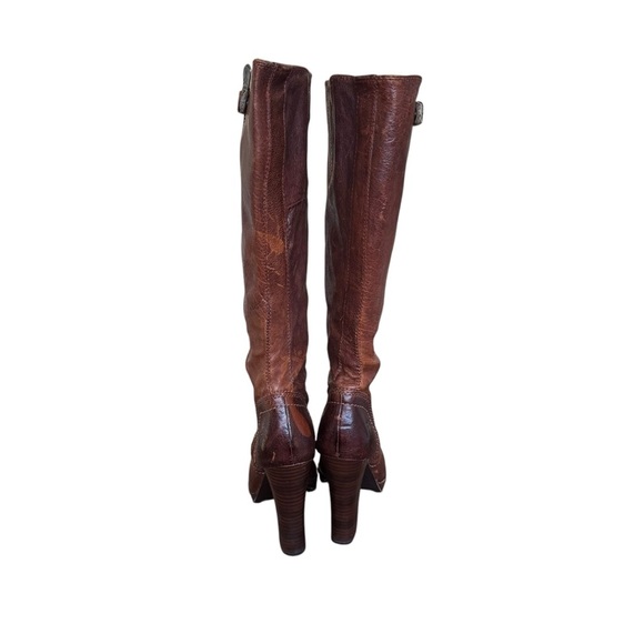 Frye - Donna Snap Tall Heeled Brown Leather Y2K Vintage Riding Boots Sz 7.5 - Picture 4 of 9